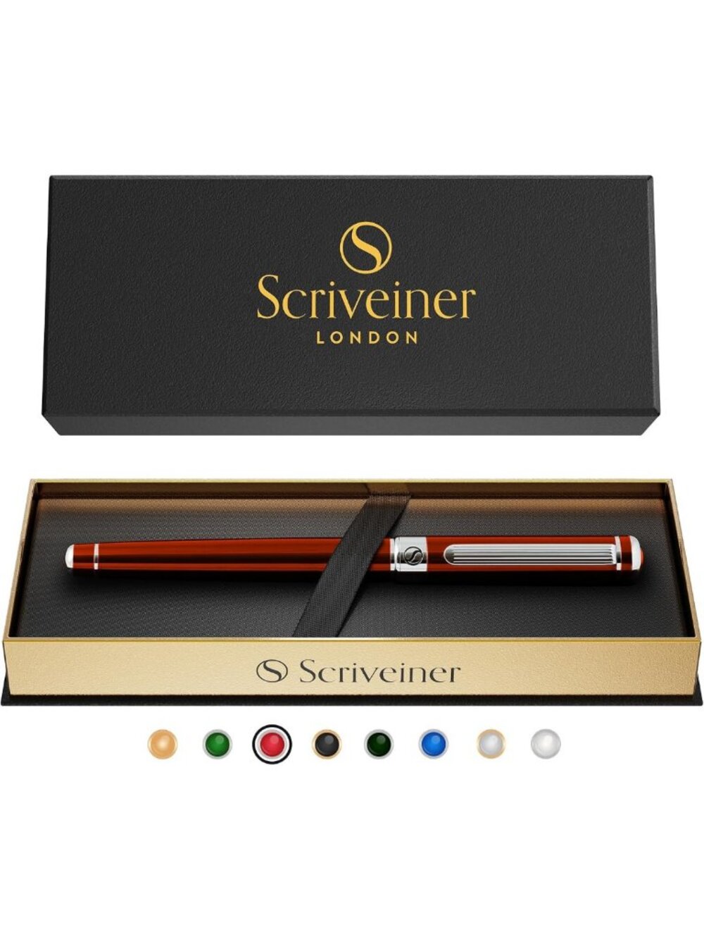 Luxury Deep Crimson Red Rollerball Pen - Chrome Finish, Schmidt Ink, Gift Set